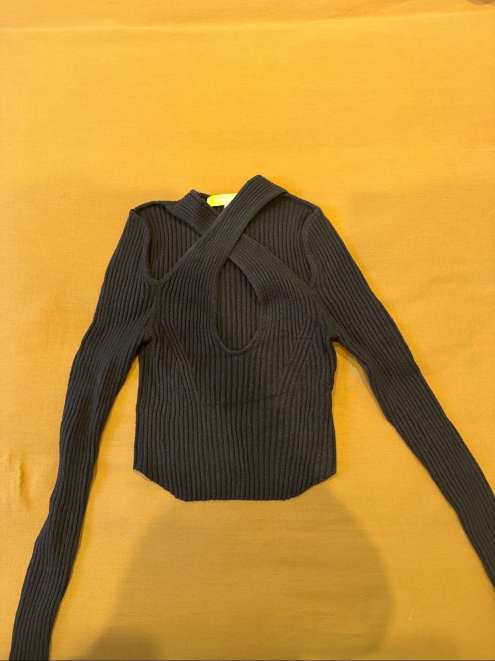 Urban Outfitters Brown Ribbed Cross-Neck Long Sleeve Top